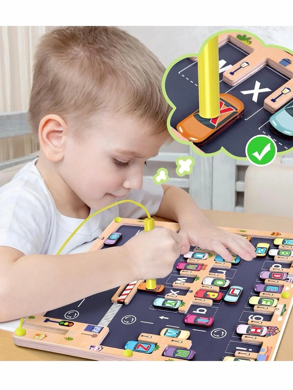 Magnetic Alphabet Parking Board - Yellow and Black Learning Toy